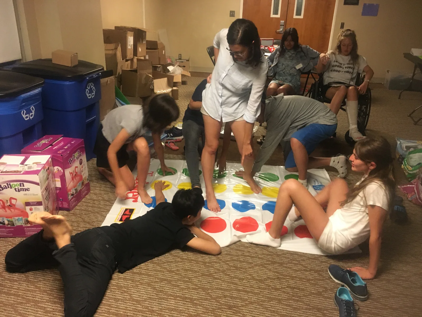 Students playing a game of Twister on campus