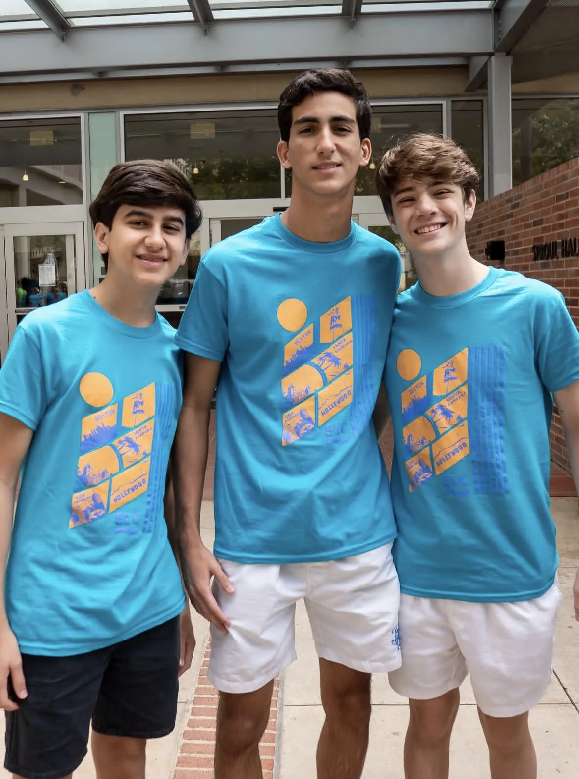ELC students in branded t-shirts on campus