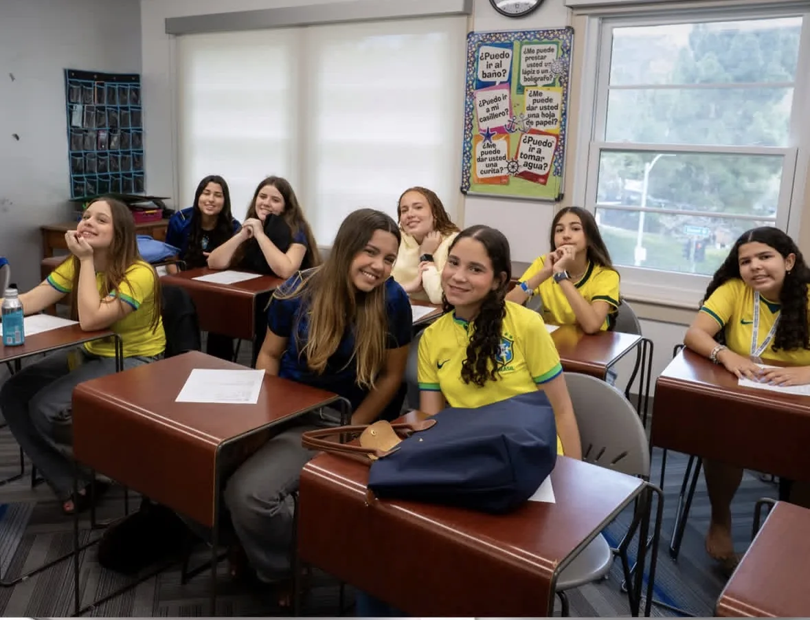 ELC students smiling during an English class at UCLA