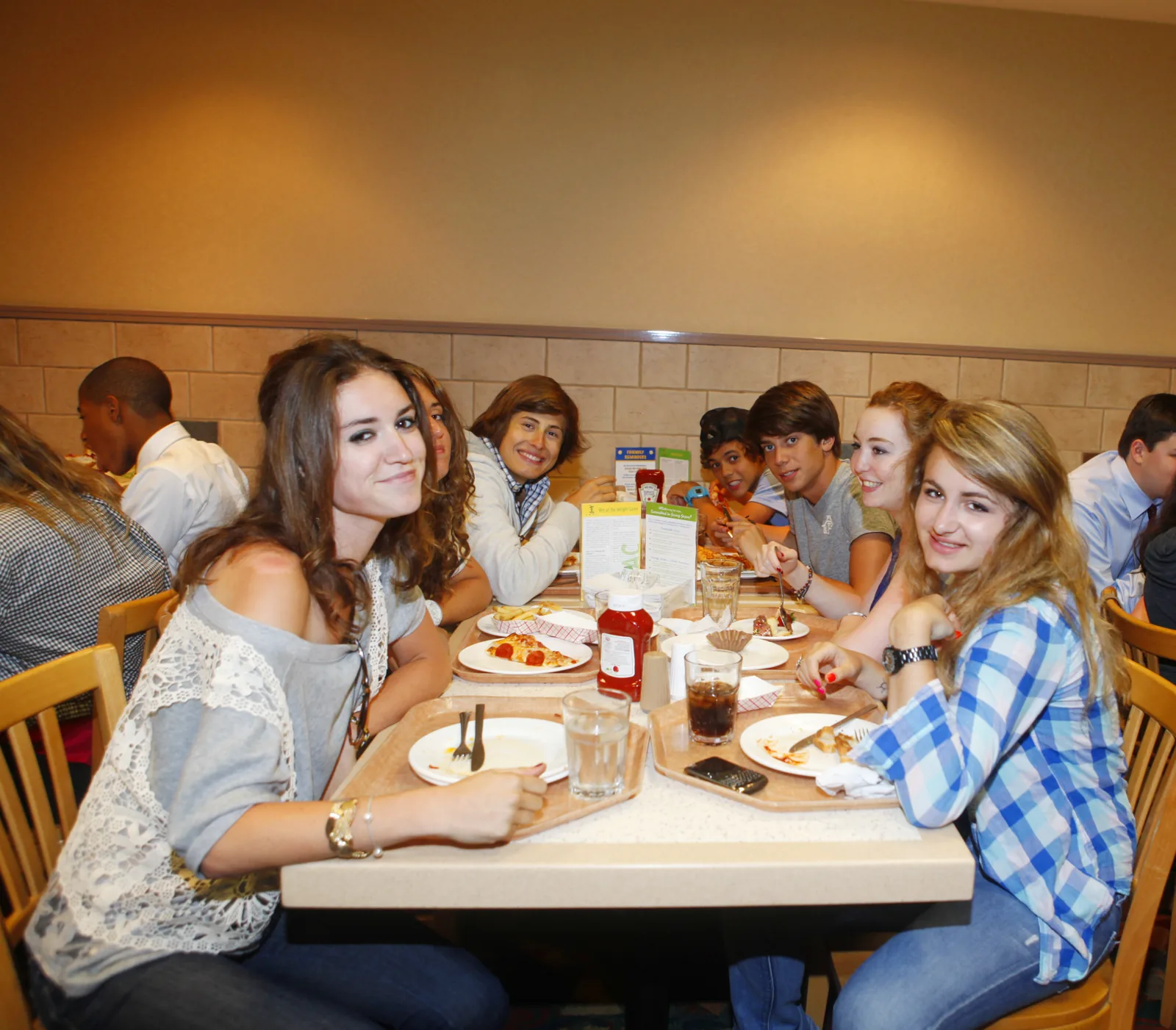 Students eating together in the campus dining hall