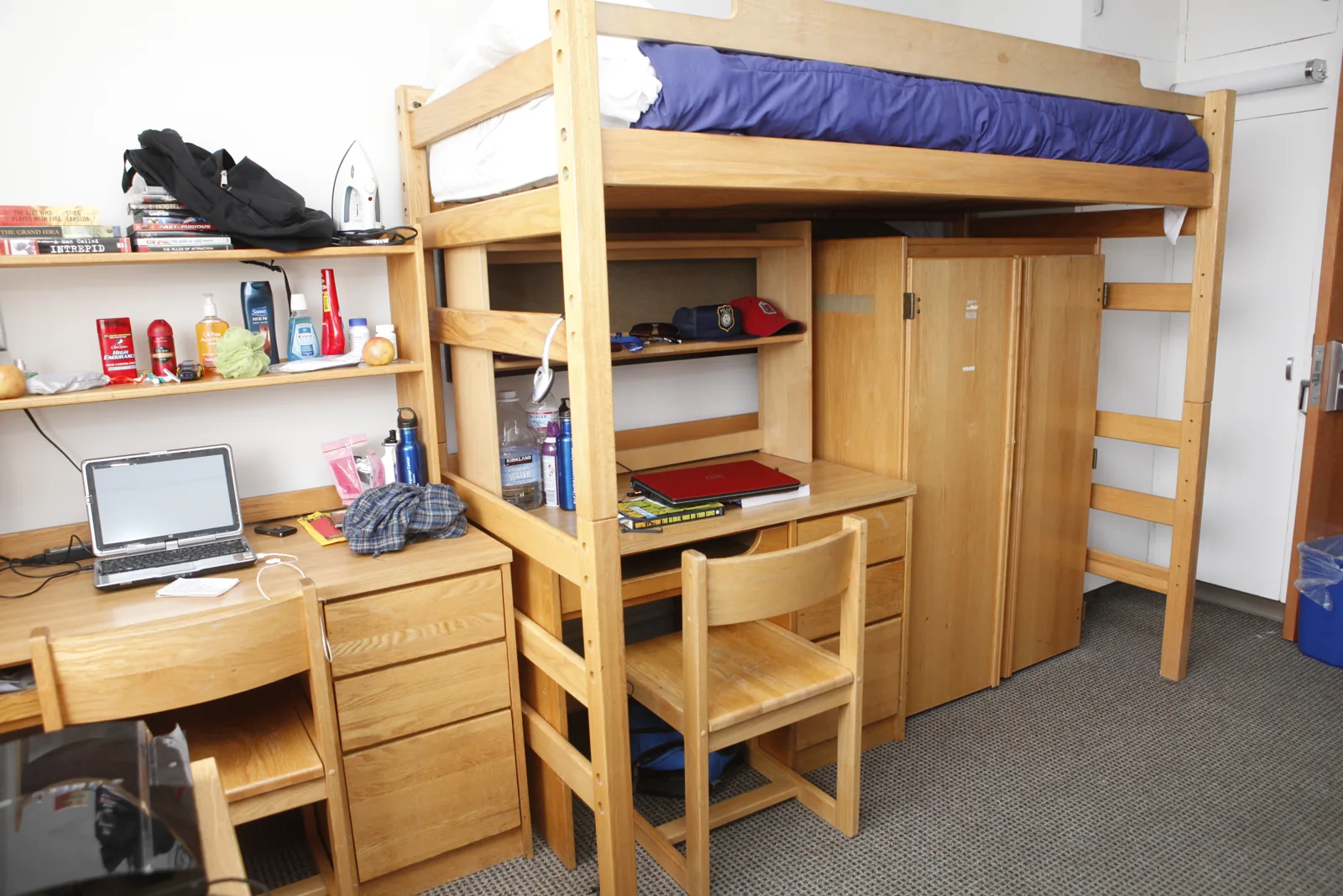 Beds and desks in a residence hall room on the UCLA campus