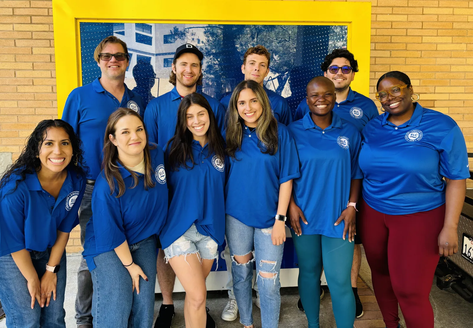 The ELC staff team in blue polo shirts on the UCLA campus